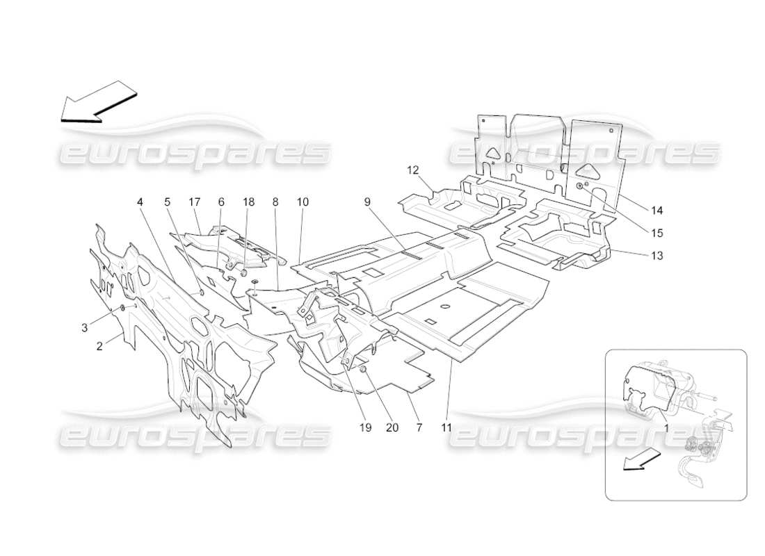 maserati grancabrio (2011) 4.7 pannelli insonorizzati all'interno del veicolo diagramma delle parti