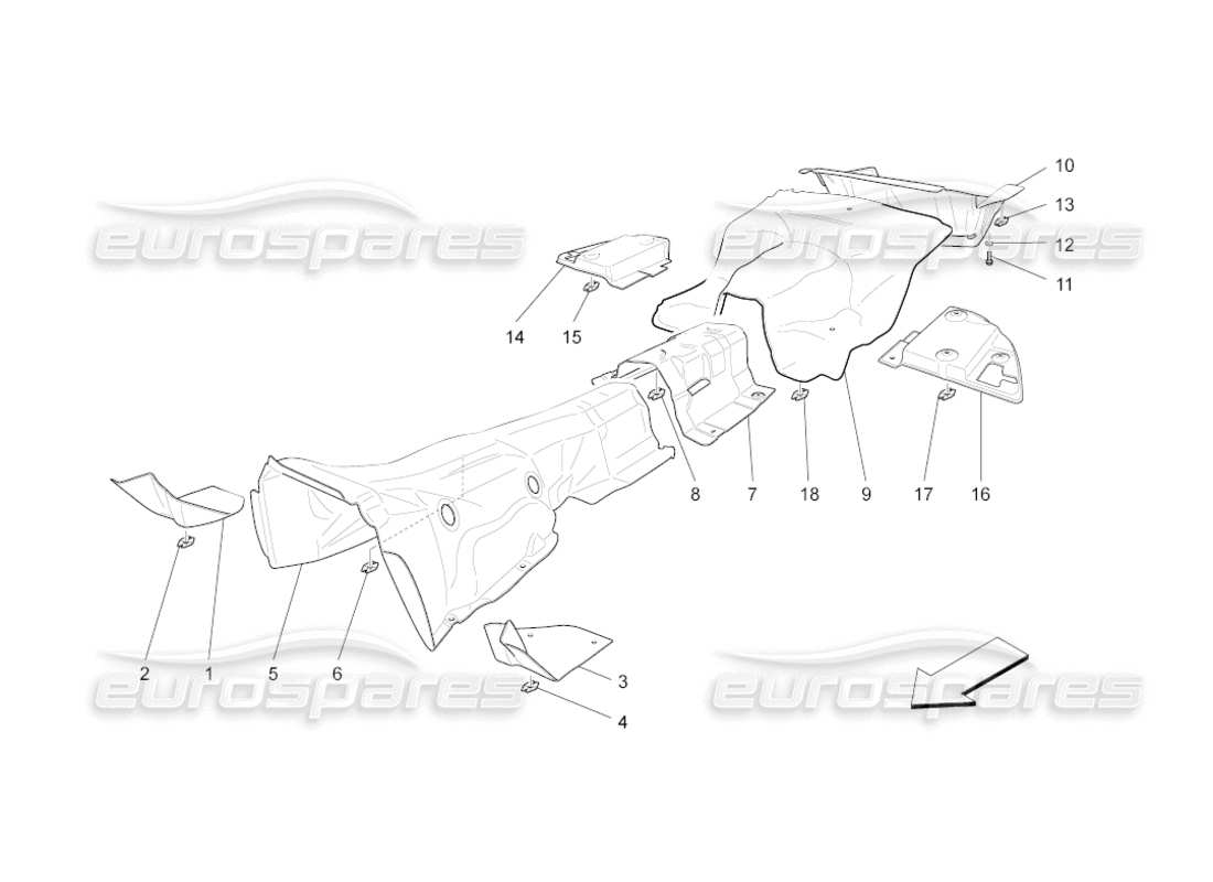 maserati grancabrio (2011) 4.7 pannelli isolanti termici all'interno del diagramma delle parti del veicolo