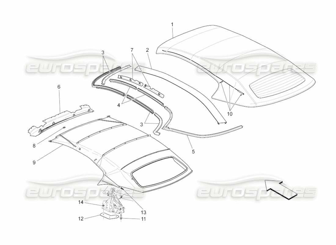 maserati grancabrio (2011) 4.7 capote elettrica: rivestimenti diagramma delle parti