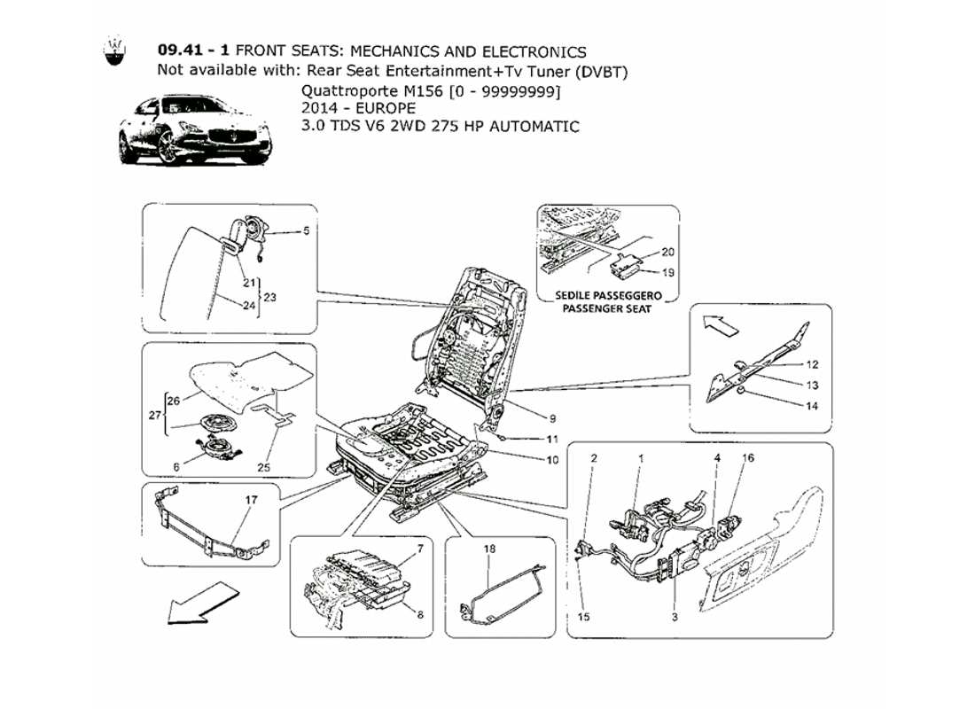 maserati qtp. v6 3.0 tds 275bhp 2014 sedili anteriori: diagramma delle parti meccaniche ed elettroniche