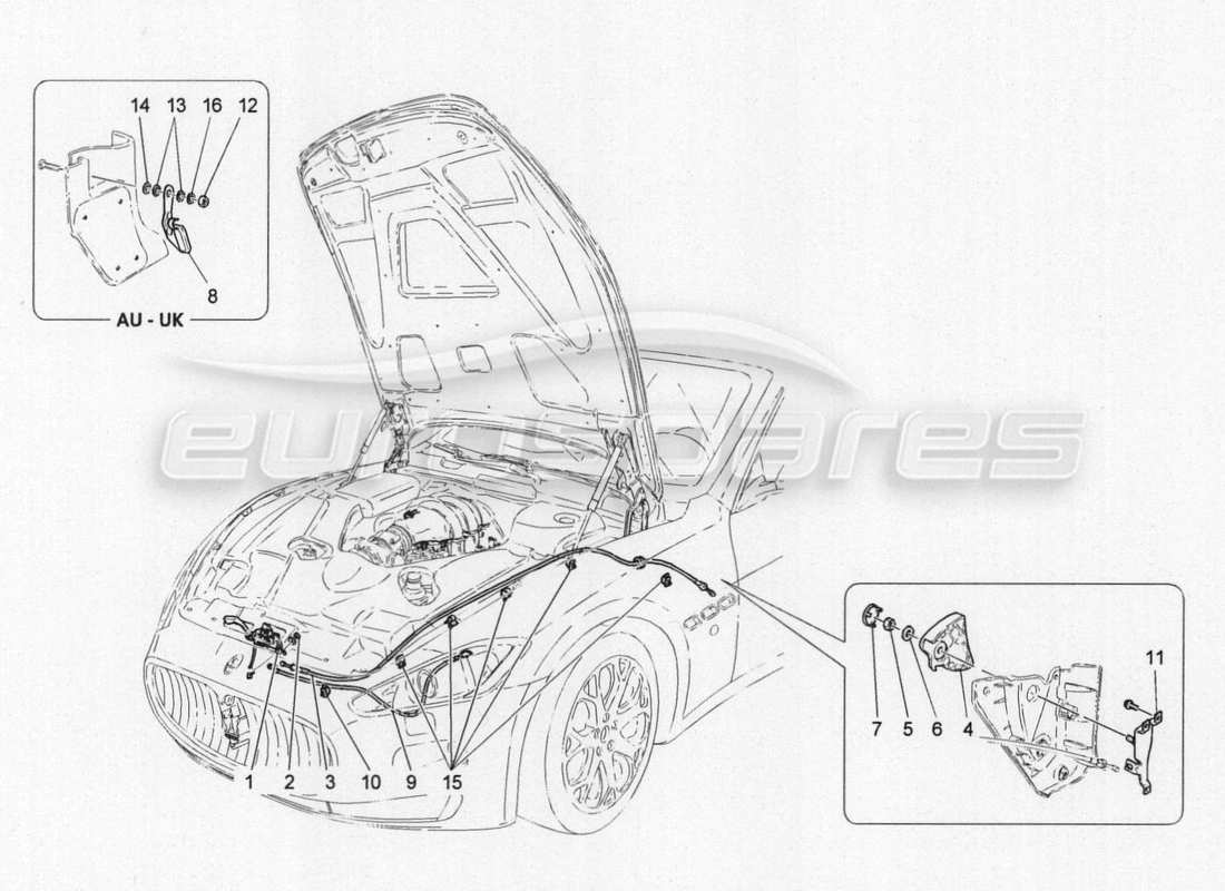 maserati granturismo special edition diagramma delle parti del pulsante di apertura del coperchio anteriore