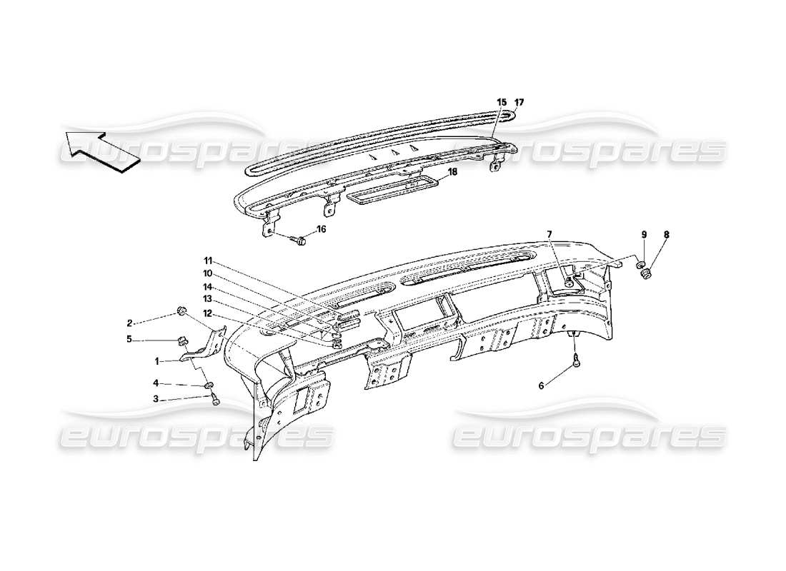 ferrari 348 (2.7 motronic) dashboard - diagramma delle parti della struttura e dei supporti