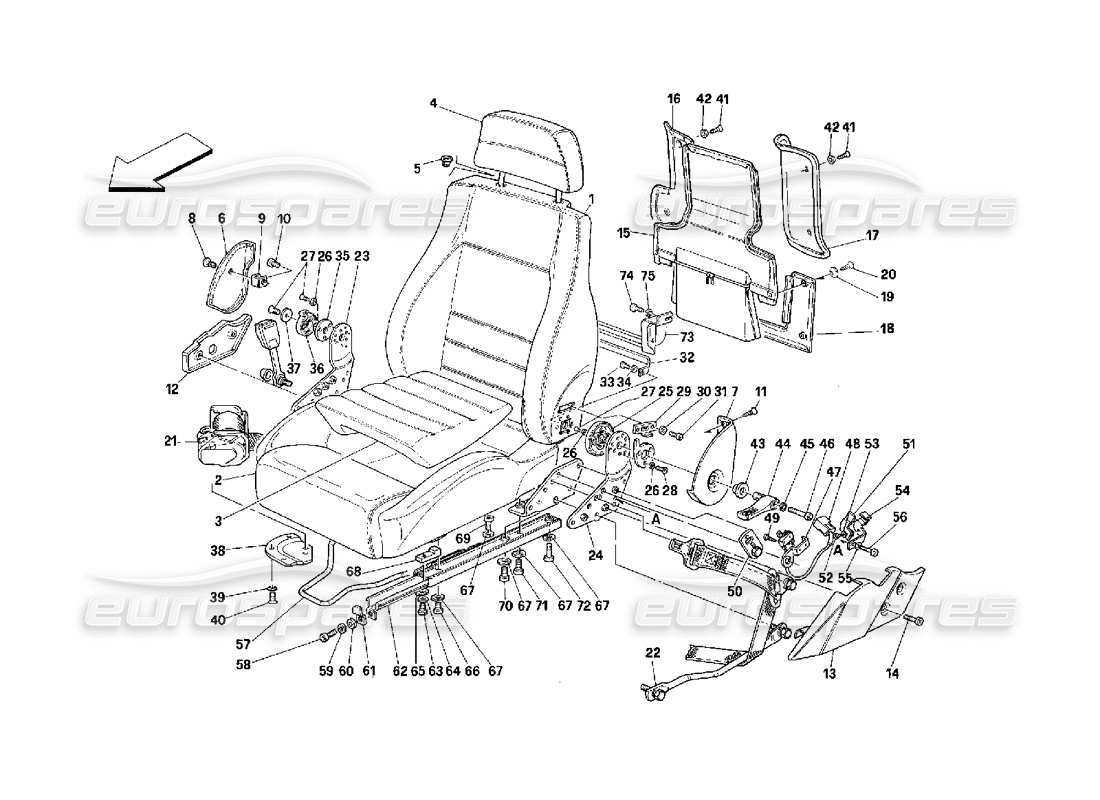 ferrari 348 (2.7 motronic) sedili e cinture di sicurezza diagramma delle parti