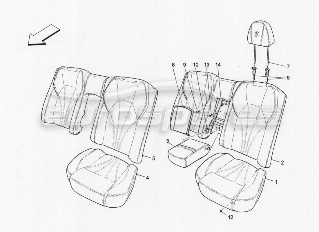 maserati granturismo special edition sedili posteriori: schema delle parti dei pannelli di rivestimento