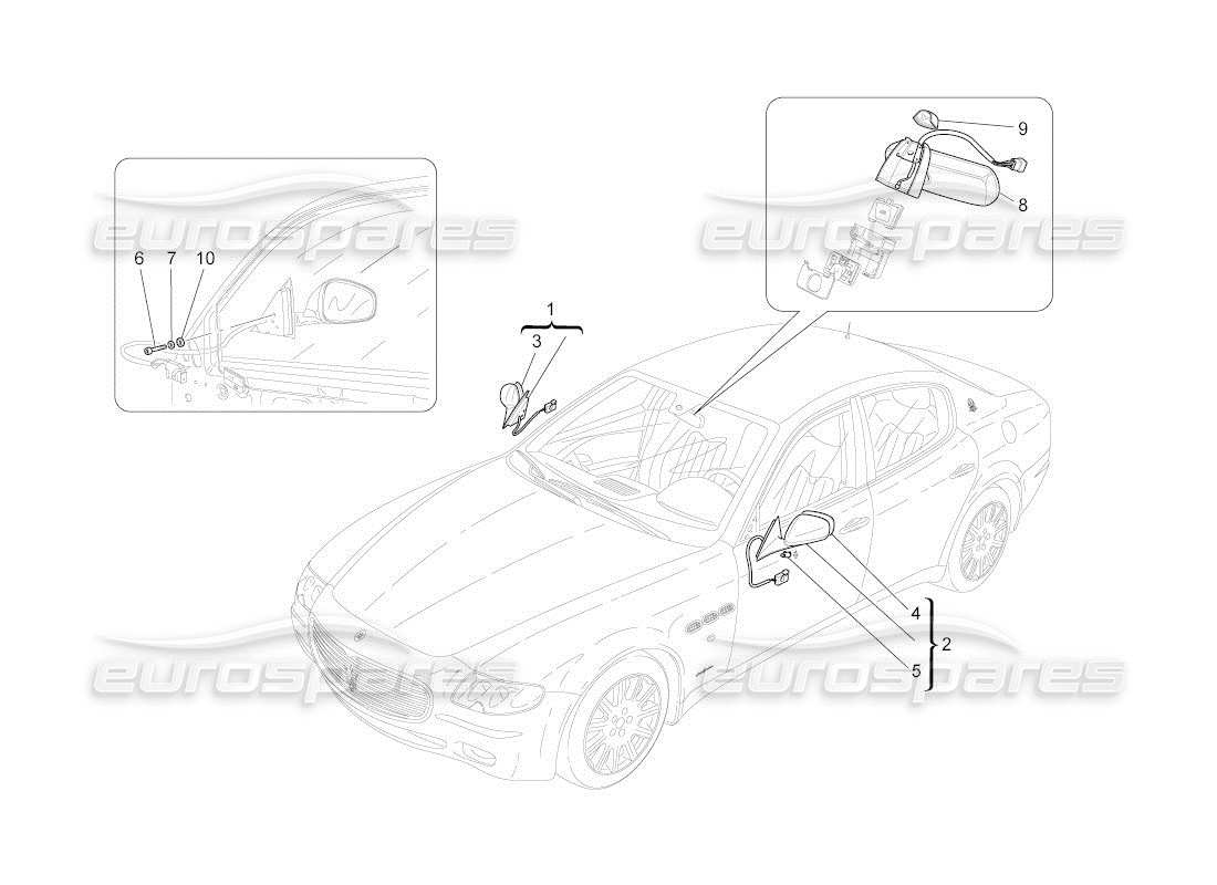 maserati qtp. (2011) 4.2 auto schema delle parti degli specchietti retrovisori interni ed esterni