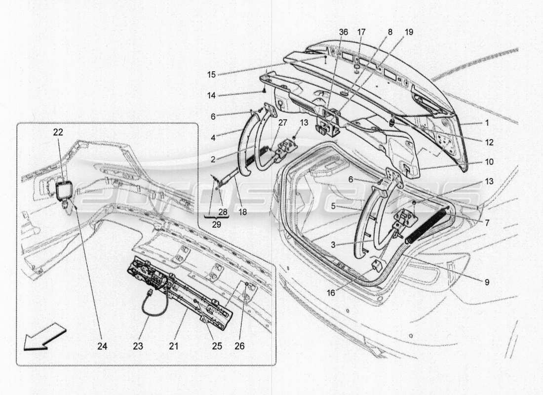 maserati qtp. v8 3.8 530bhp 2014 auto schema delle parti del coperchio posteriore