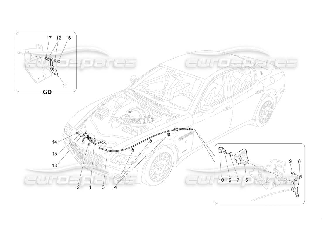 maserati qtp. (2006) 4.2 f1 pulsante apertura coperchio anteriore diagramma delle parti