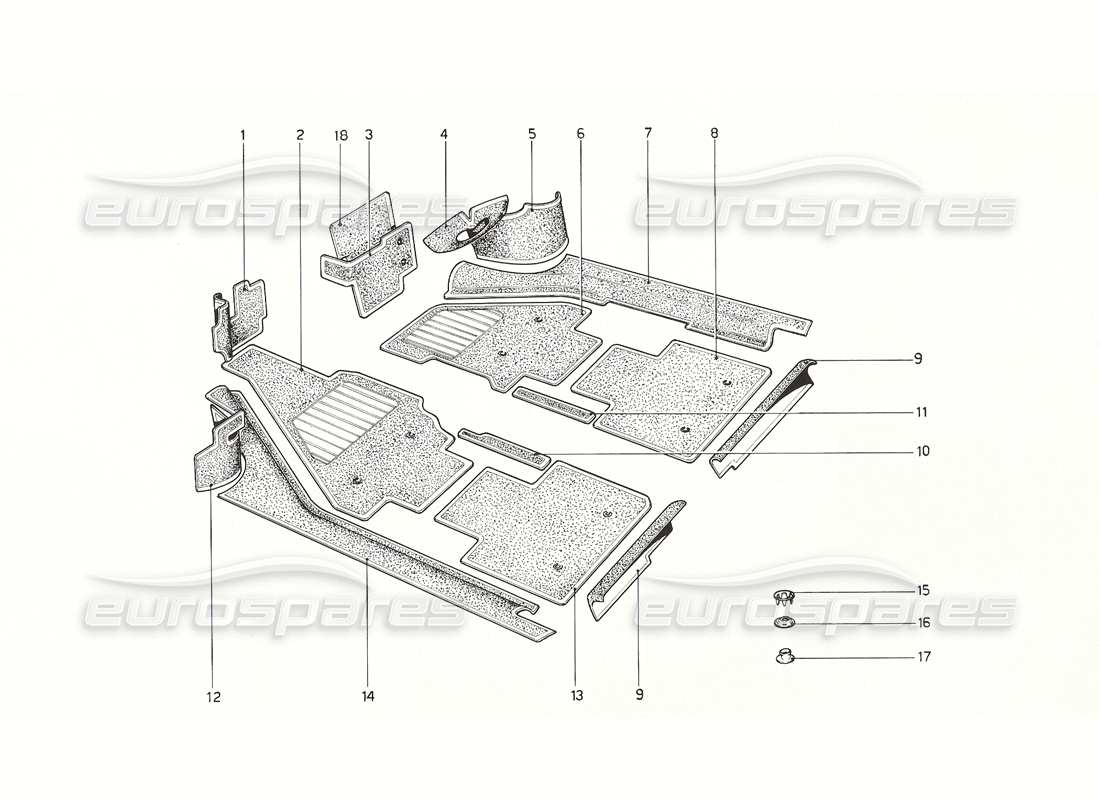 ferrari 308 gt4 dino (1976) diagramma delle parti della moquette