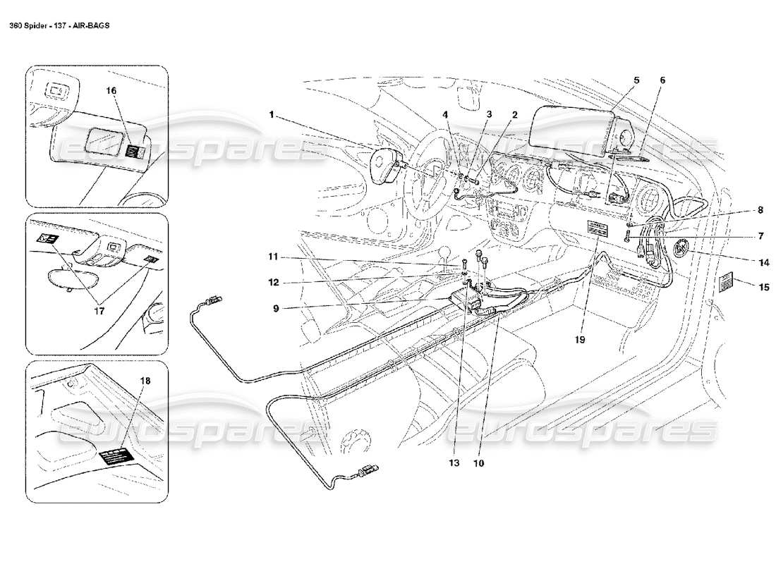 ferrari 360 spider diagramma delle parti degli airbag