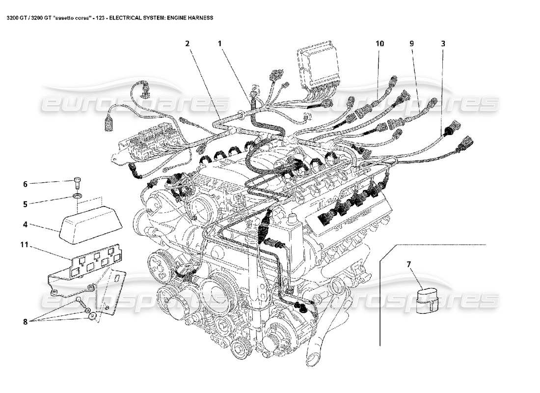 maserati 3200 gt/gta/assetto corsa elettrico: diagramma delle parti del cablaggio del motore