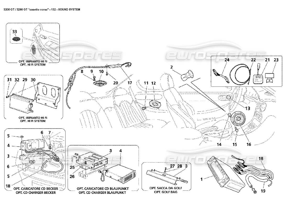 maserati 3200 gt/gta/assetto corsa sistema sonoro diagramma delle parti
