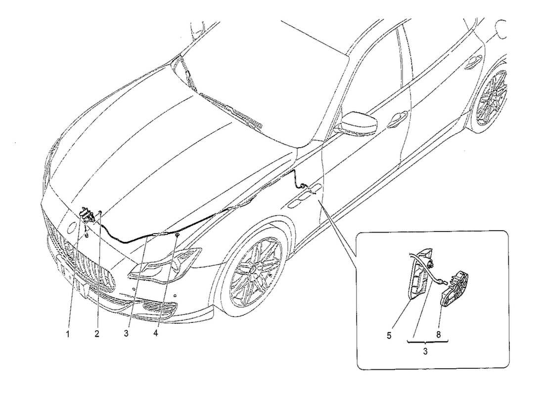 maserati qtp. v8 3.8 530bhp 2014 diagramma delle parti del pulsante di apertura del coperchio anteriore