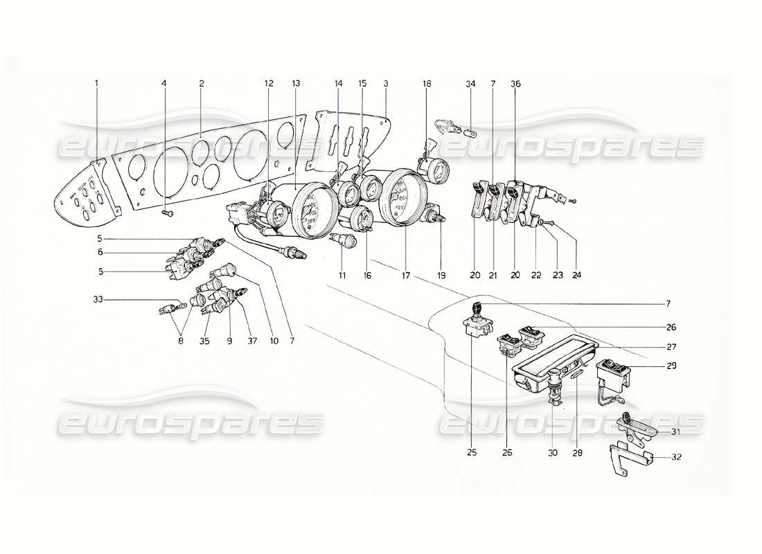 ferrari 308 gt4 dino (1976) strumenti e accessori diagramma delle parti