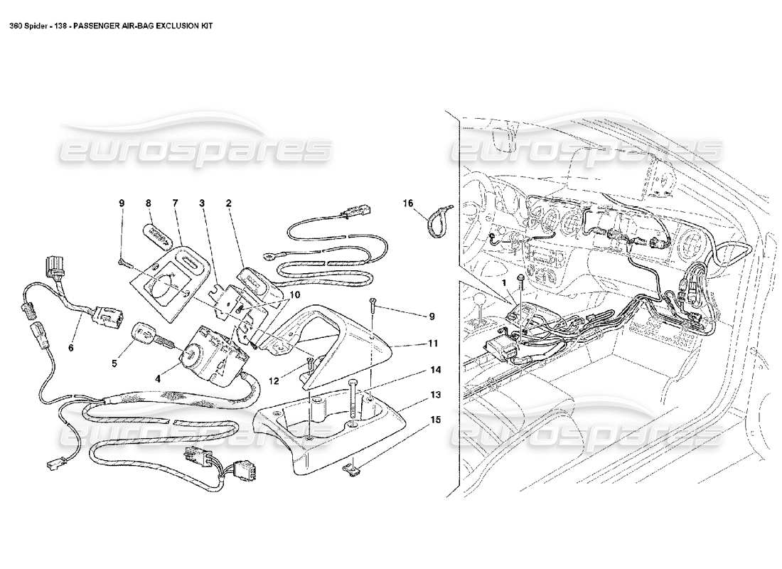 ferrari 360 spider schema delle parti del kit di esclusione airbag passeggero