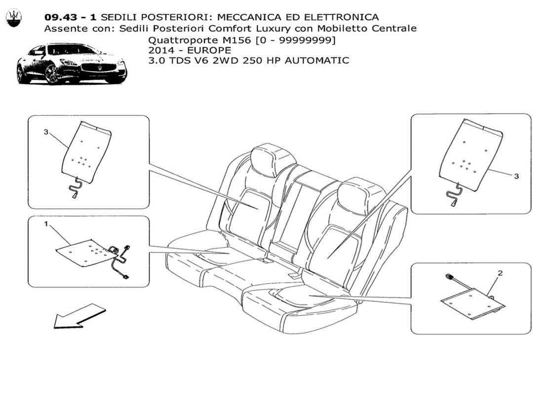 maserati qtp. v6 3.0 tds 250bhp 2014 sedili posteriori: meccanica ed elettronica schema delle parti