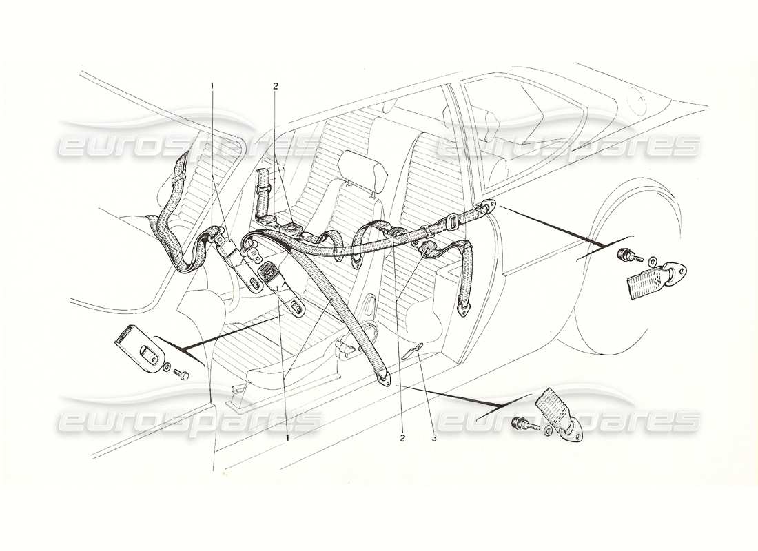 ferrari 308 gt4 dino (1976) cinture di sicurezza diagramma delle parti