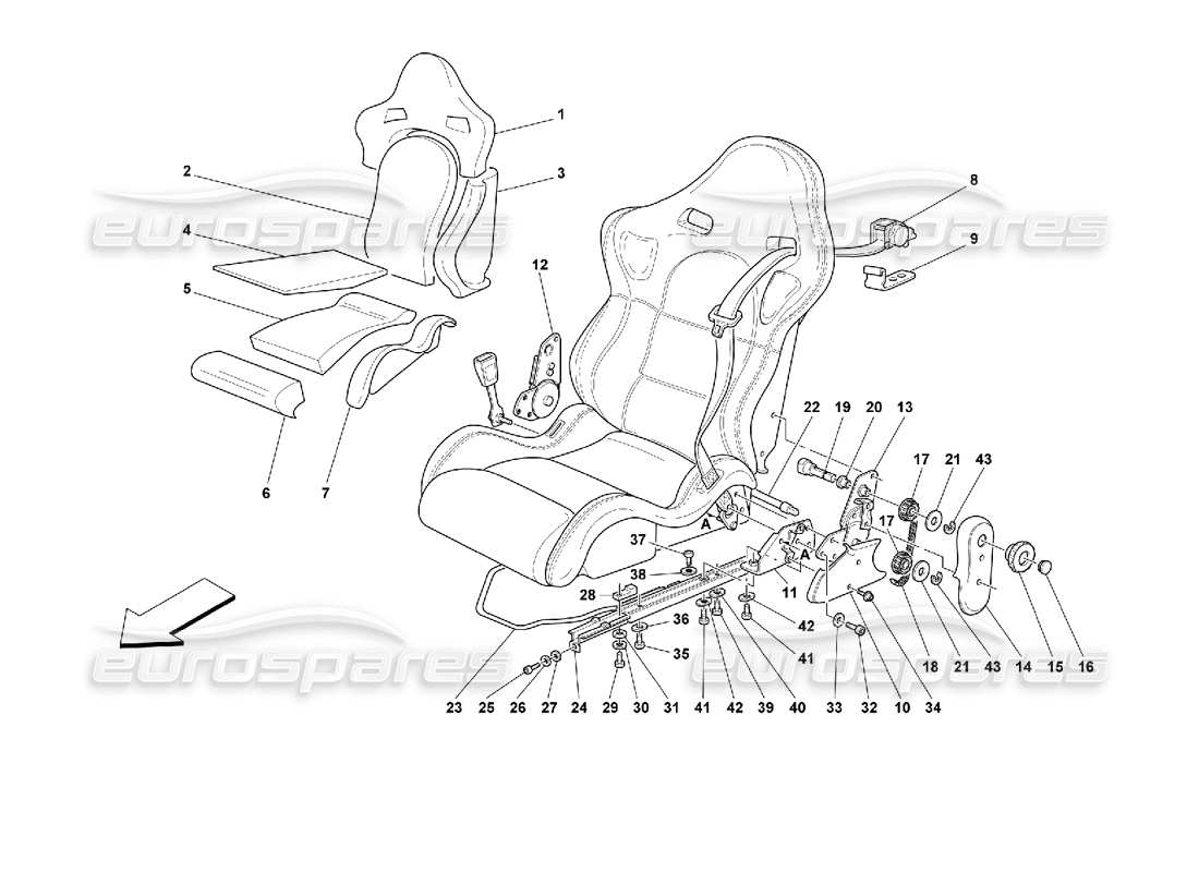 ferrari 355 (2.7 motronic) diagramma delle parti dei sedili e delle cinture di sicurezza