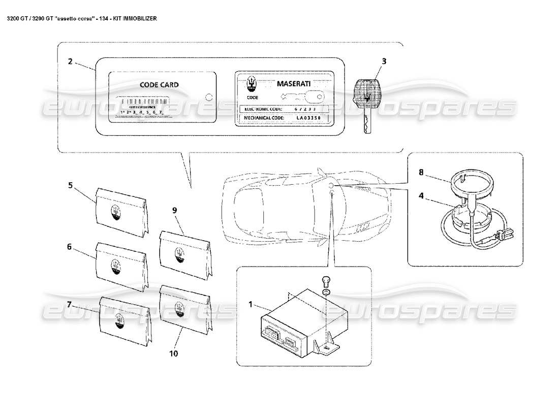 maserati 3200 gt/gta/assetto corsa kit immobilizzatore diagramma delle parti