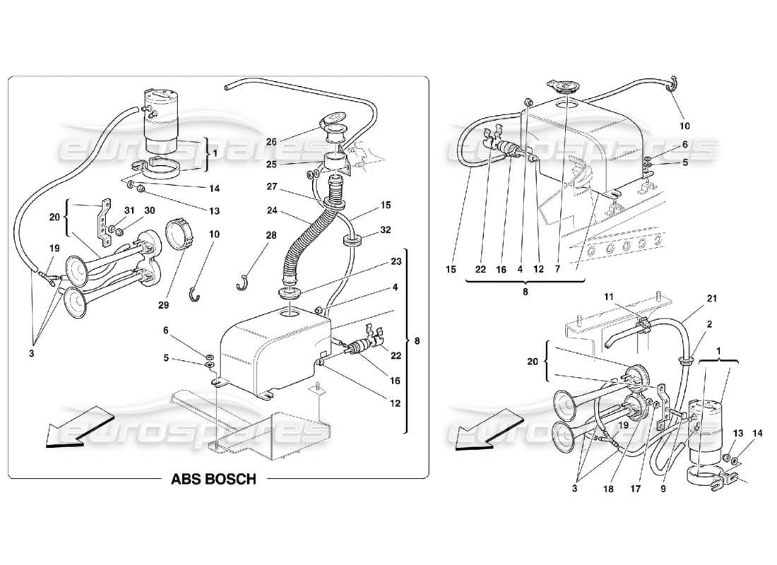 ferrari 355 (5.2 motronic) rondella e avvisatori acustici diagramma delle parti