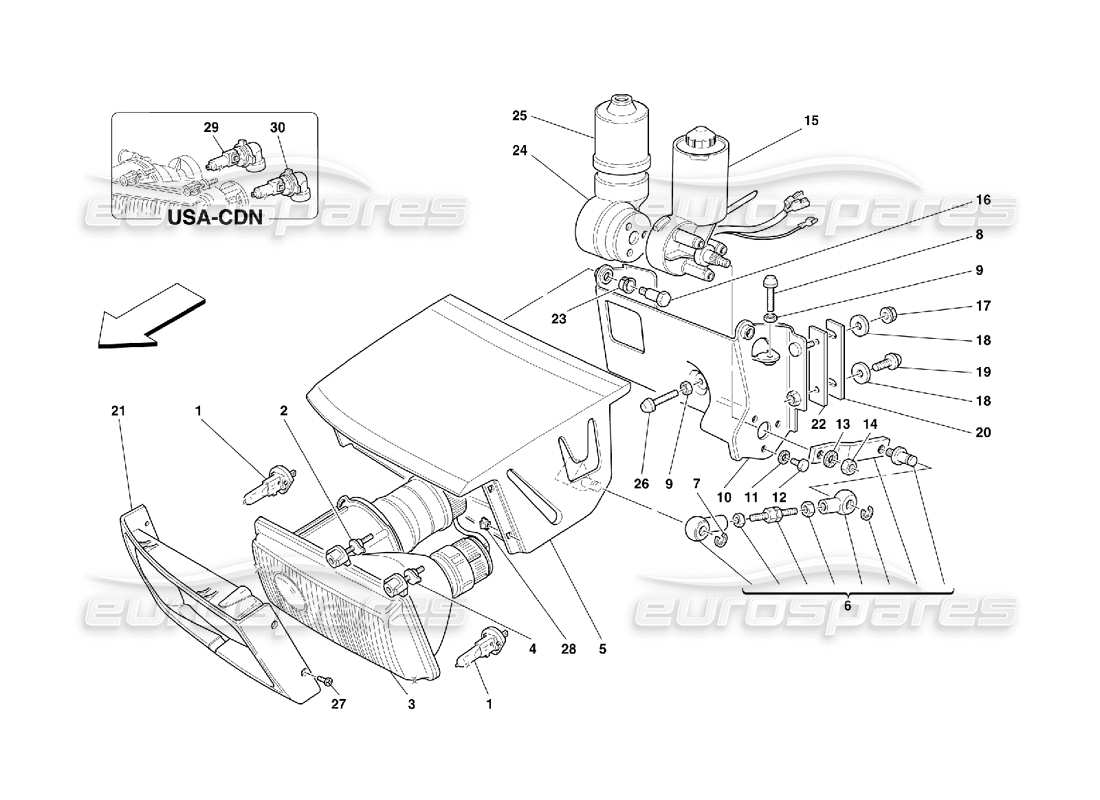 ferrari 355 (5.2 motronic) dispositivo sollevamento luci e fari diagramma delle parti