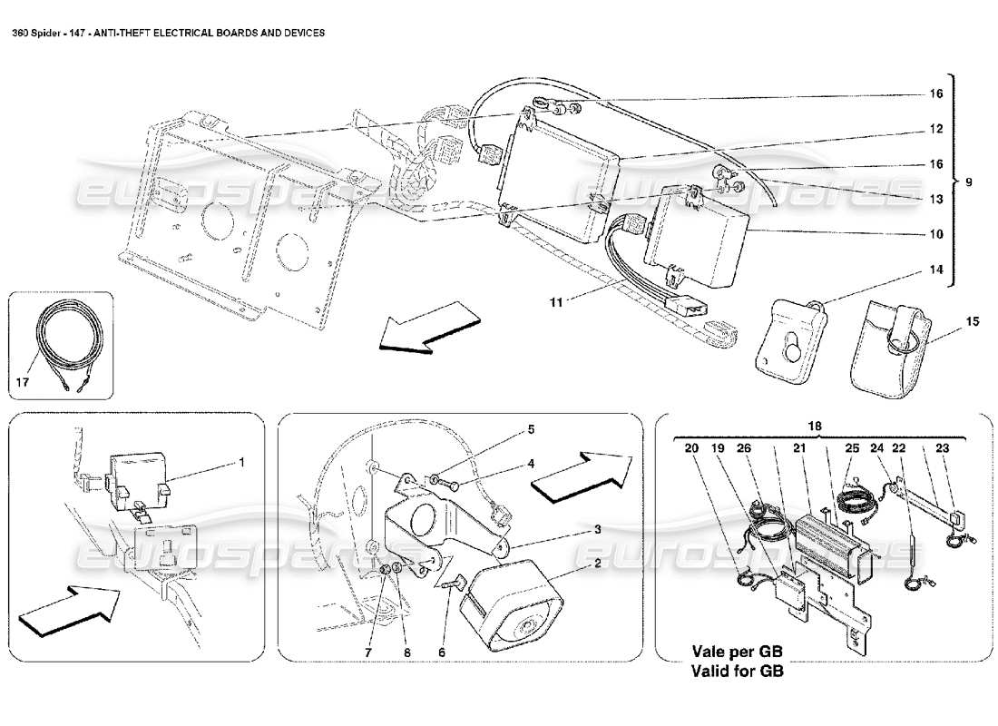 ferrari 360 spider quadri e dispositivi elettrici antifurto diagramma delle parti