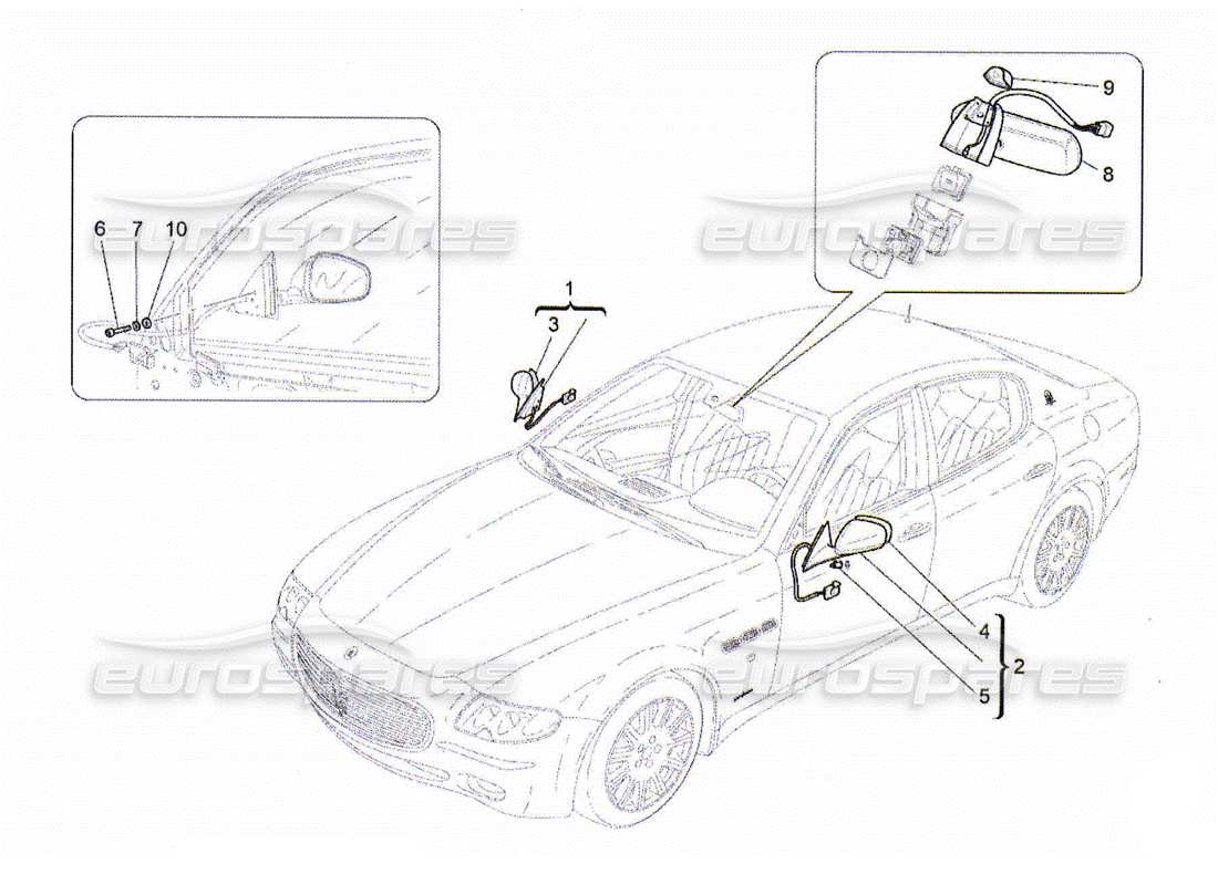 maserati qtp. (2010) 4.2 schema delle parti degli specchietti retrovisori interni ed esterni