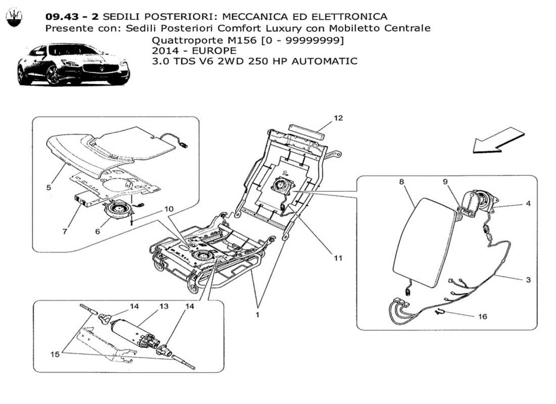 maserati qtp. v6 3.0 tds 250bhp 2014 sedili posteriori: meccanica ed elettronica schema delle parti