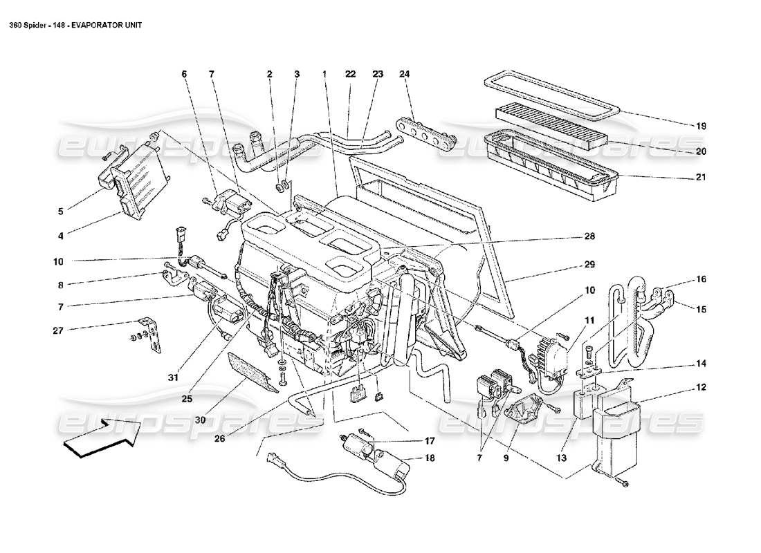 ferrari 360 spider schema delle parti dell'unità evaporatore