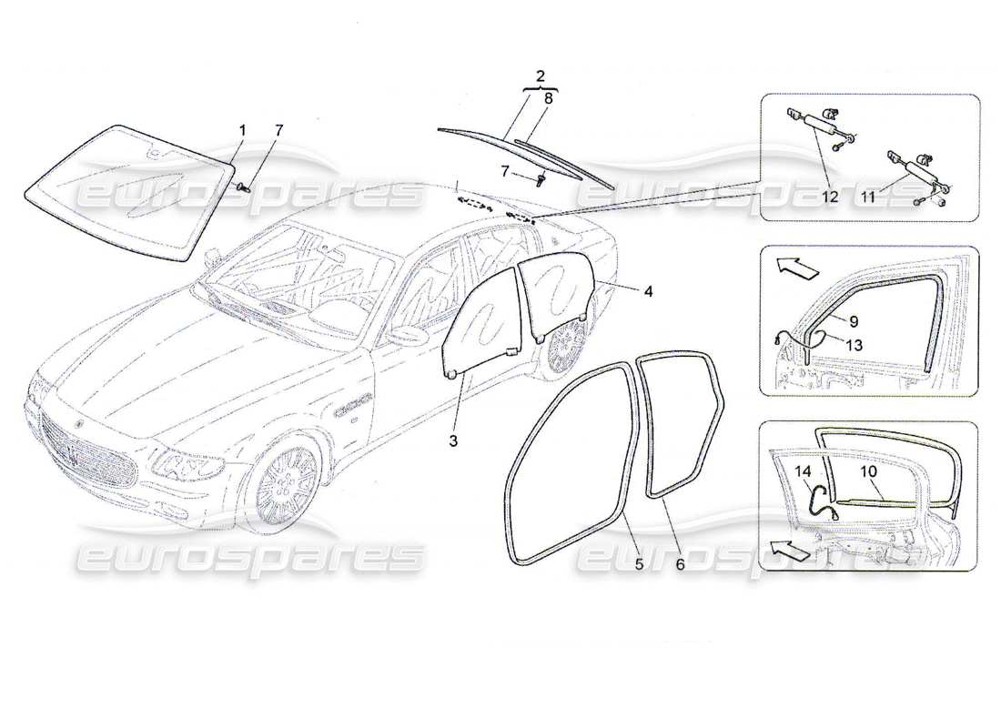 maserati qtp. (2010) 4.7 diagramma delle parti di finestre e strisce di finestre