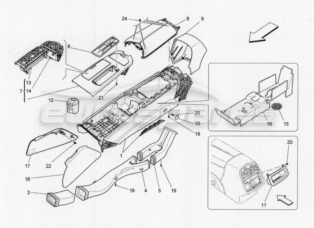 maserati qtp. v8 3.8 530bhp 2014 auto schema delle parti della console accessoria e della console centrale