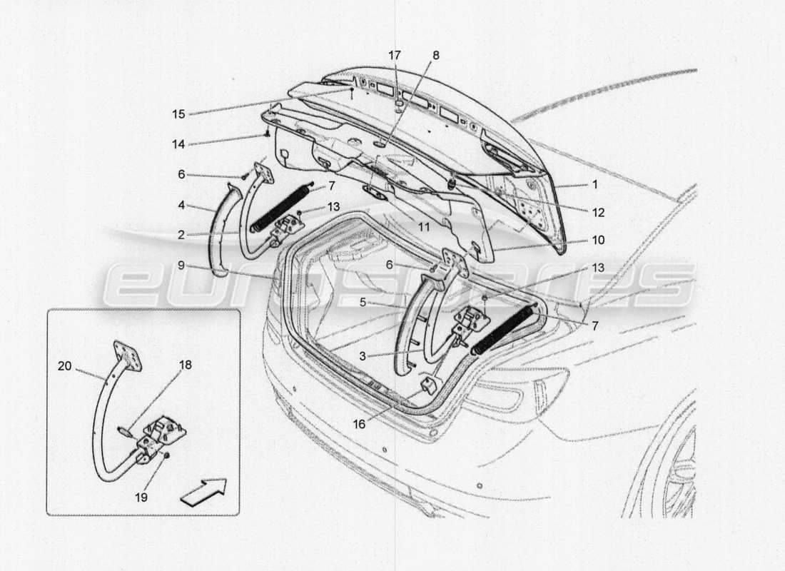 maserati qtp. v8 3.8 530bhp 2014 auto schema delle parti del coperchio posteriore