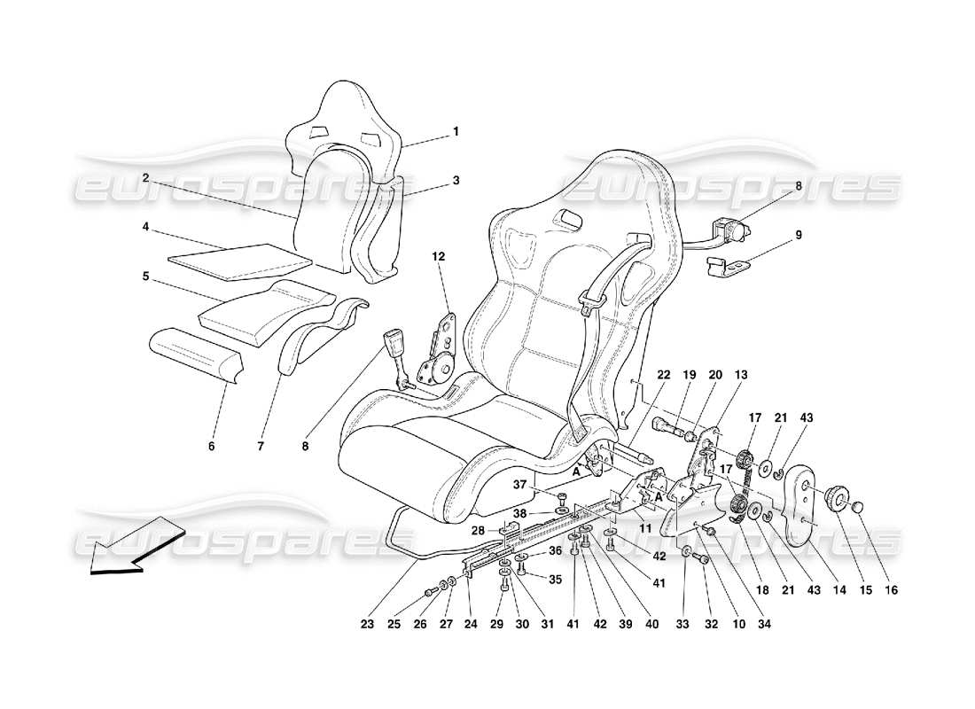 ferrari 355 (5.2 motronic) sedili e cinture di sicurezza diagramma delle parti