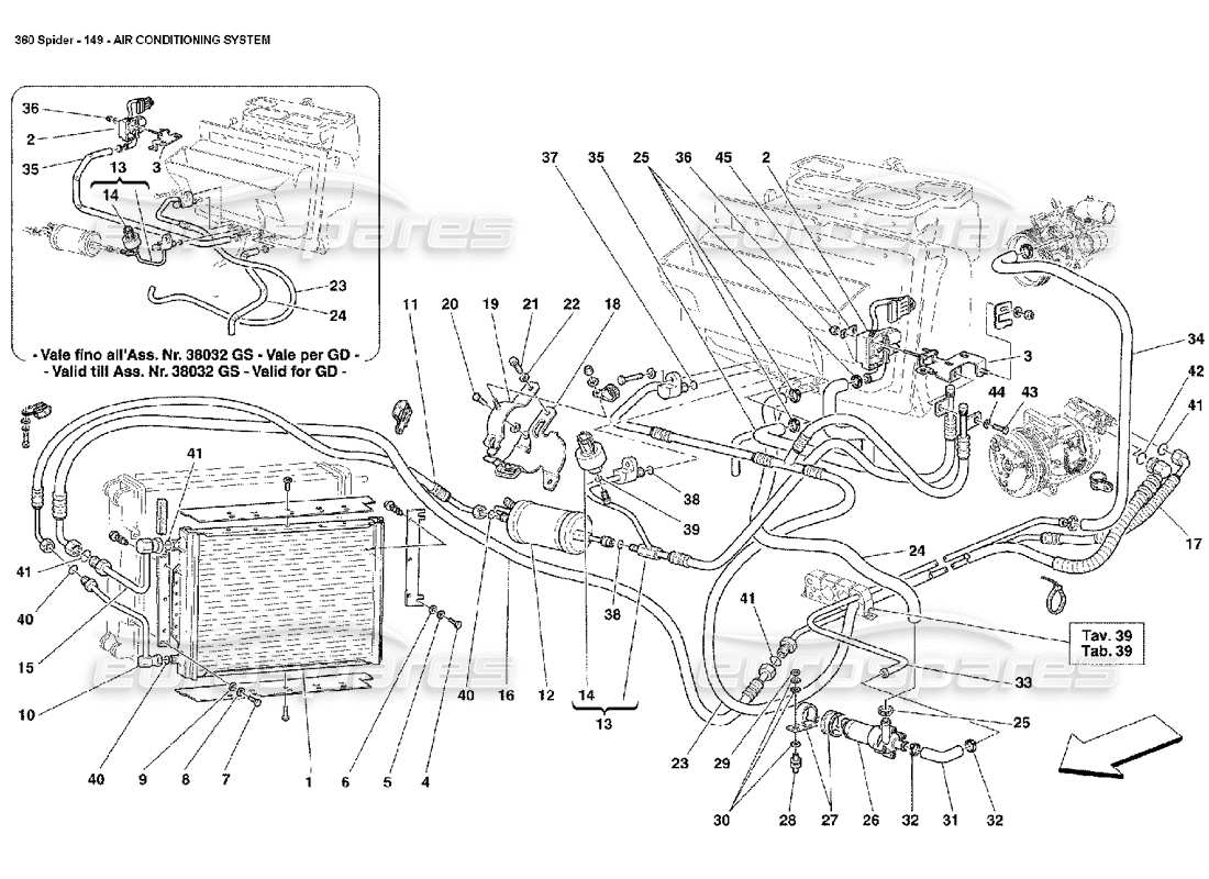 ferrari 360 spider diagramma delle parti del sistema di climatizzazione