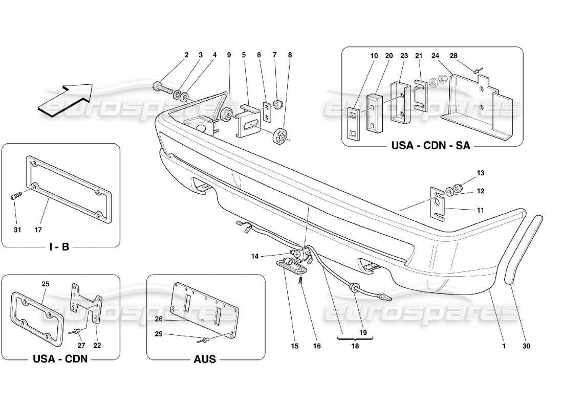 ferrari 355 (5.2 motronic) paraurti posteriore diagramma delle parti