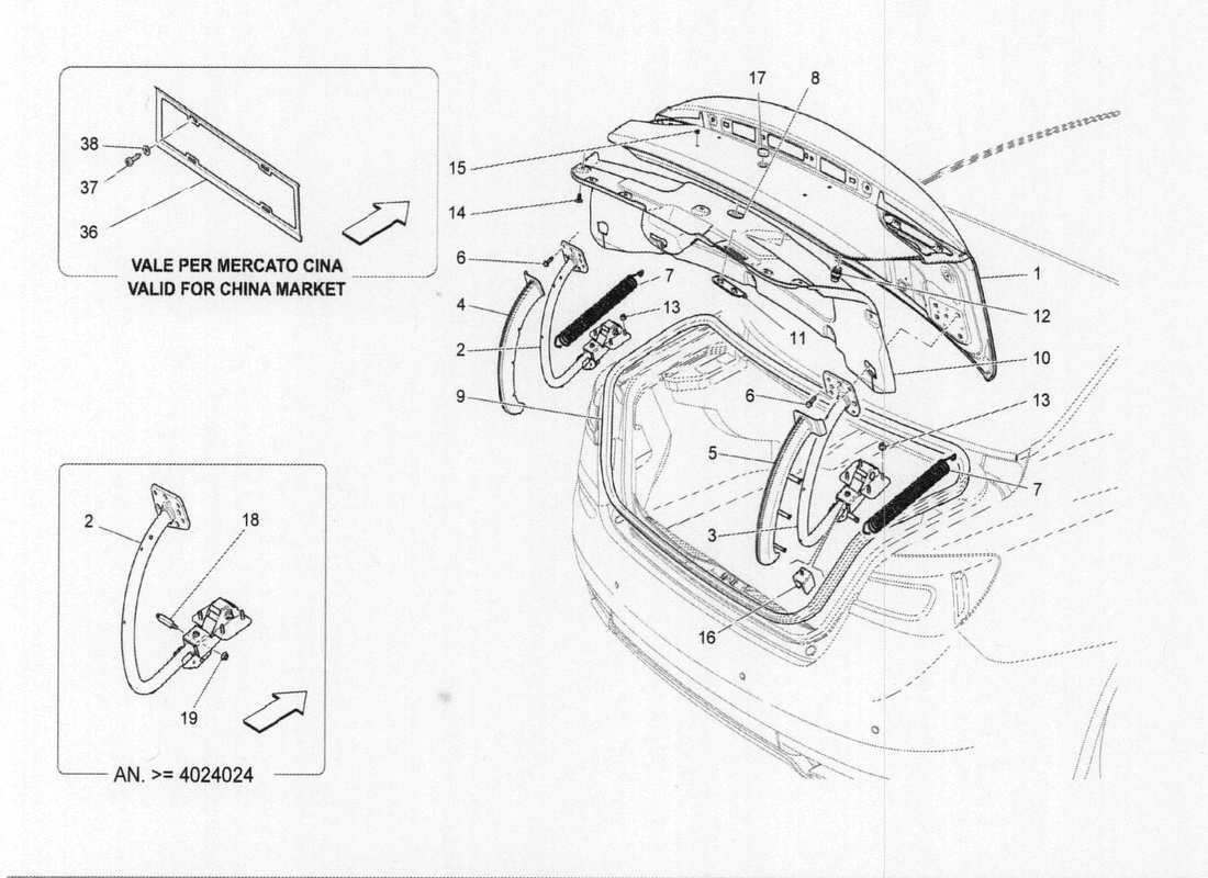 maserati qtp. v6 3.0 bt 410bhp 2015 coperchio posteriore diagramma delle parti