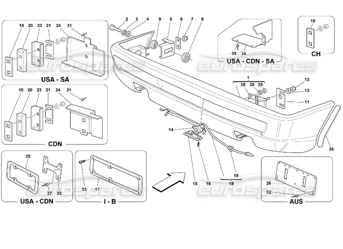 ferrari 355 (2.7 motronic) schema delle parti paraurti posteriore