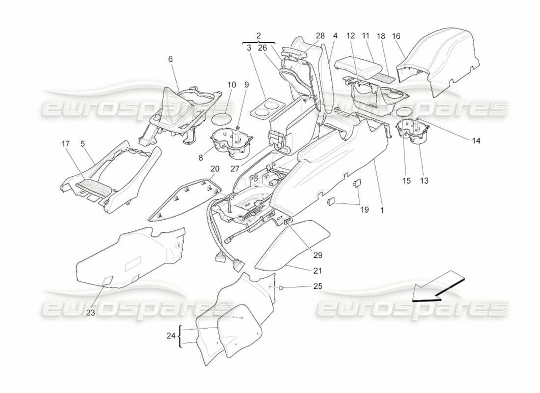 maserati grancabrio (2011) 4.7 console accessori e console centrale diagramma delle parti