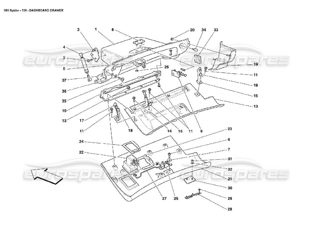 ferrari 360 spider cassetto del cruscotto diagramma delle parti