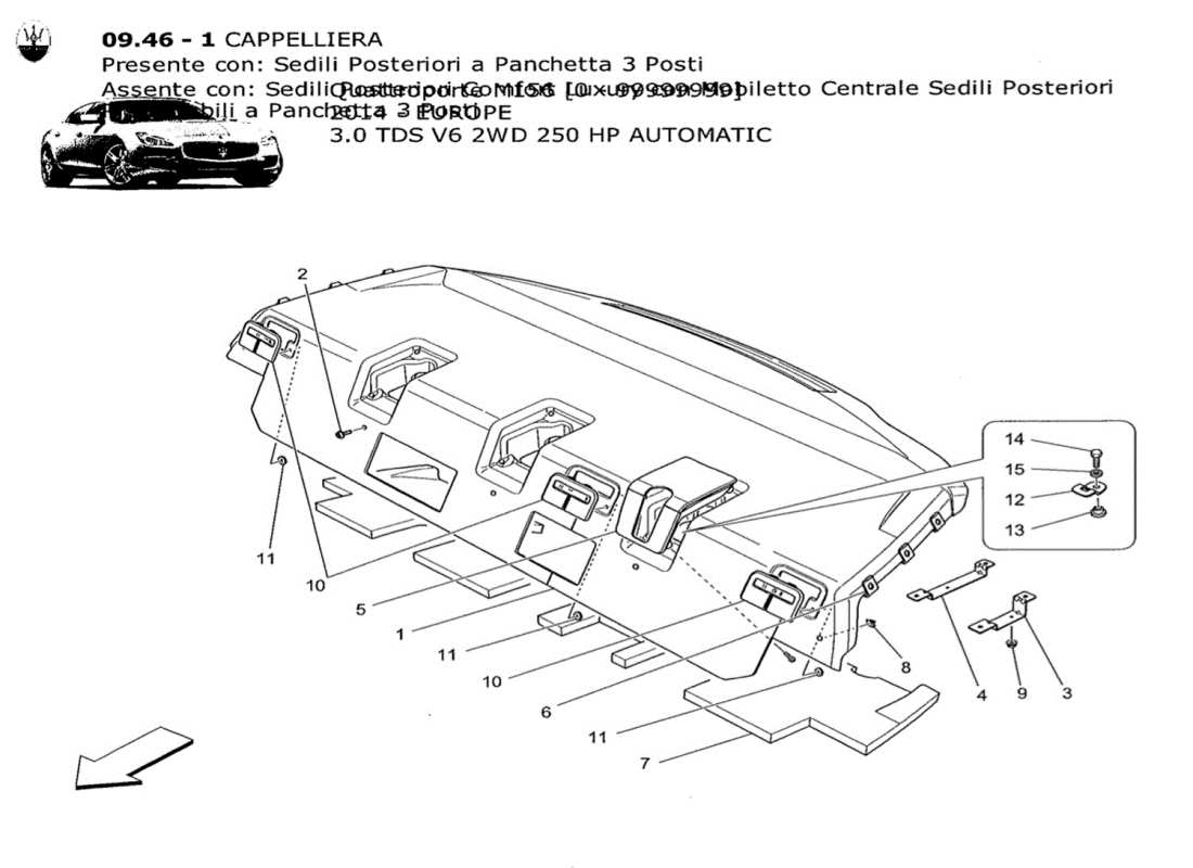 maserati qtp. v6 3.0 tds 250bhp 2014 ripiano posteriore diagramma delle parti