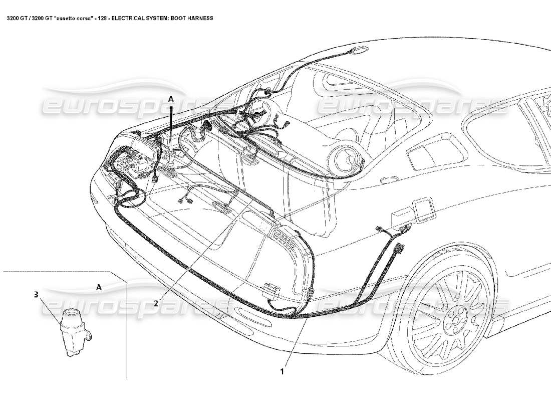 maserati 3200 gt/gta/assetto corsa elettrico: diagramma delle parti del cablaggio del bagagliaio