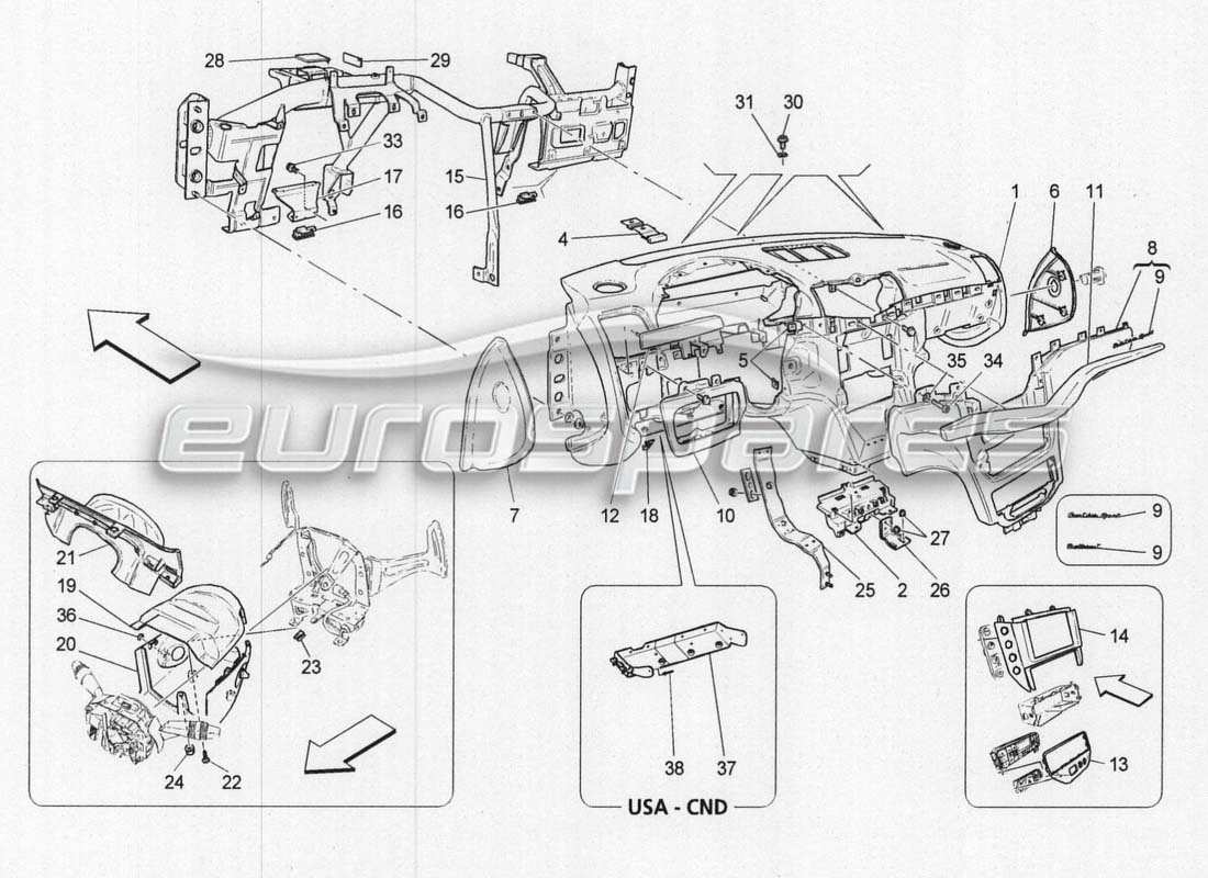 maserati grancabrio mc centenario diagramma delle parti dell'unità del cruscotto