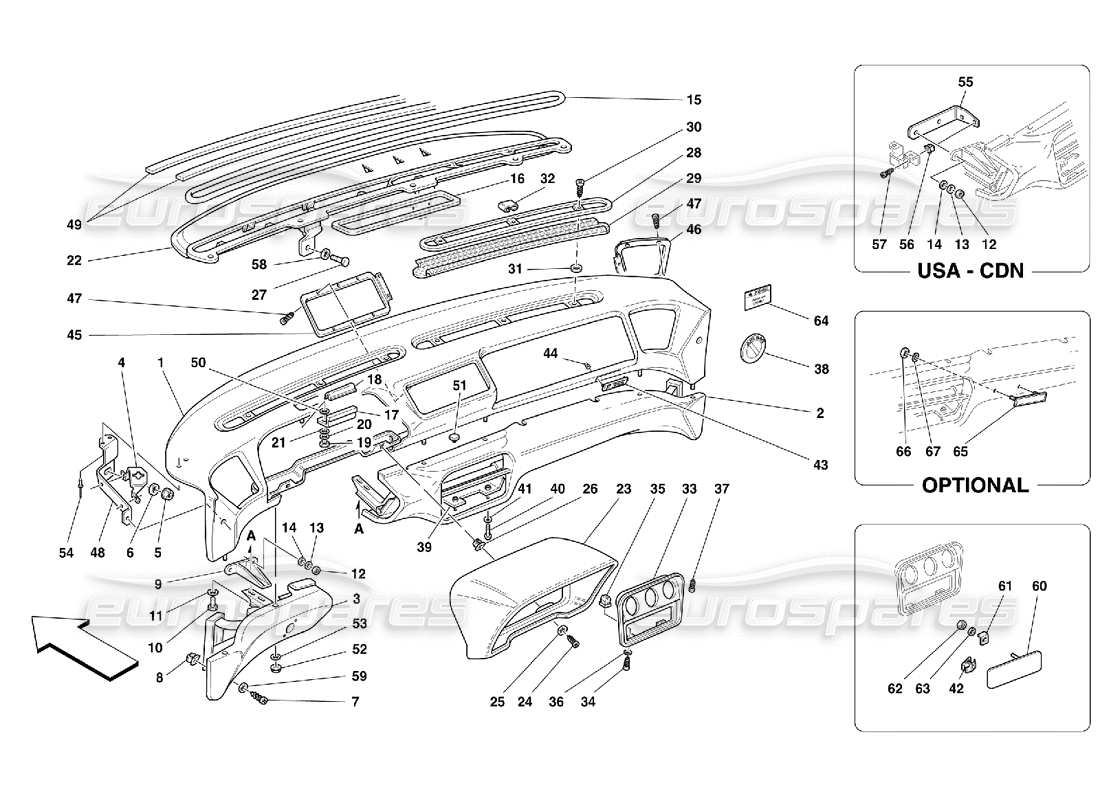 ferrari 355 (5.2 motronic) pannello di controllo diagramma delle parti
