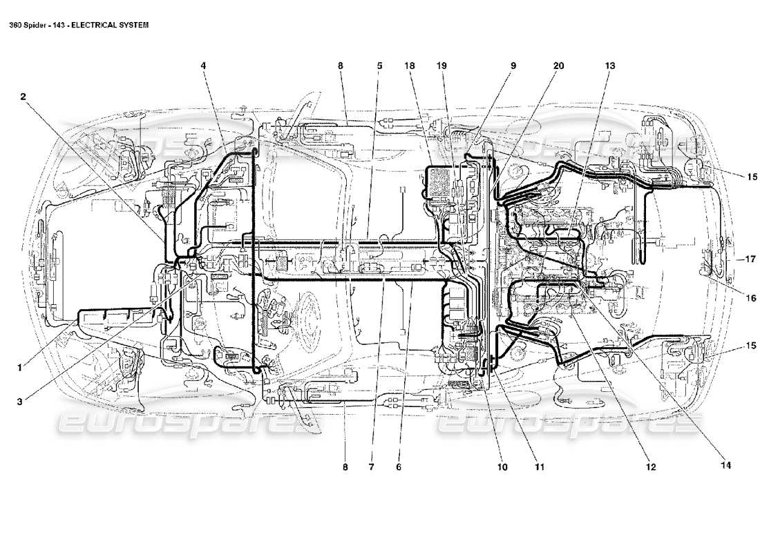 ferrari 360 spider schema delle parti dell'impianto elettrico
