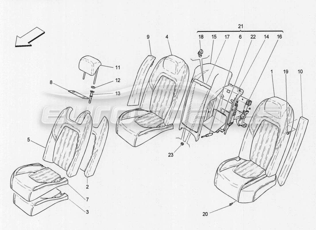 maserati qtp. v8 3.8 530bhp auto 2015 sedili anteriori: diagramma delle parti meccaniche ed elettroniche