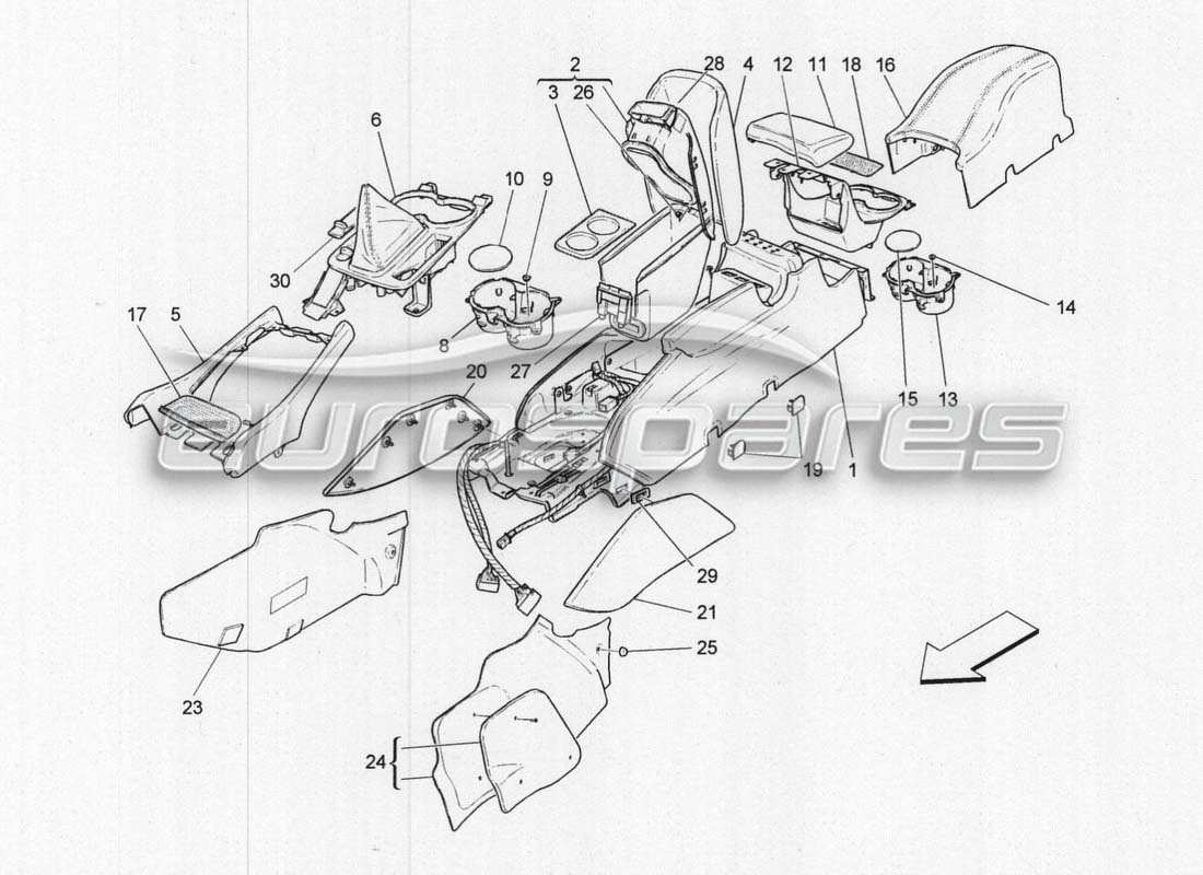 maserati grancabrio mc centenario console accessori e console centrale diagramma delle parti
