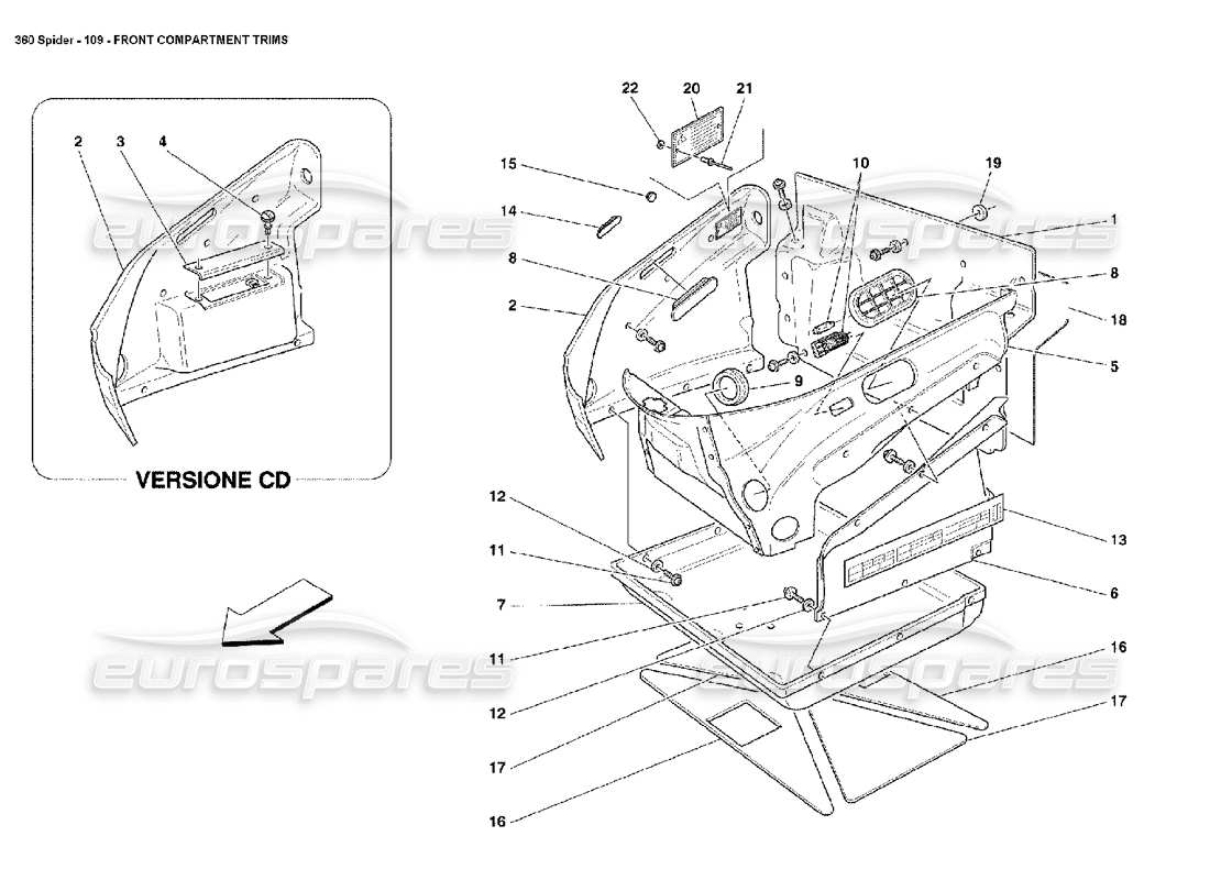 ferrari 360 spider finiture dello scomparto anteriore diagramma delle parti