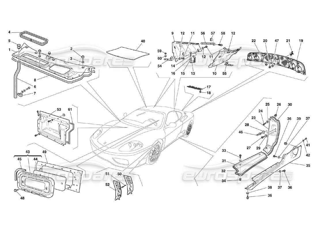 ferrari 360 challenge (2000) scudi - diagramma della parte di finitura esterna