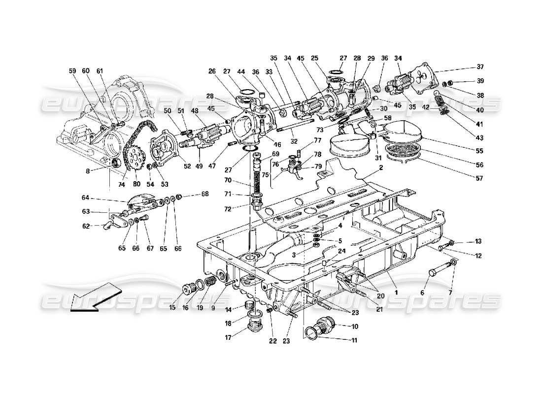 ferrari 348 (2.7 motronic) lubrificazione: diagramma delle parti di pompe e coppe dell'olio