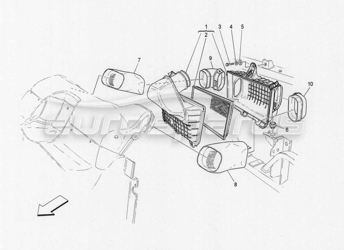 maserati granturismo special edition diagramma delle parti del filtro dell'aria, della presa d'aria e dei condotti