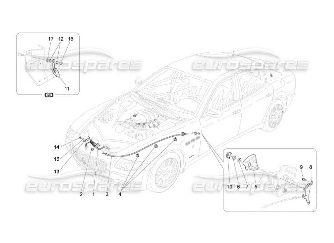 maserati qtp. (2005) 4.2 diagramma delle parti del pulsante di apertura del coperchio anteriore